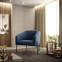 Cadeira Sala De Jantar Pé De Ferro Preto Stella Suede D03 - D'rossi Cor Azul Marinho - 3