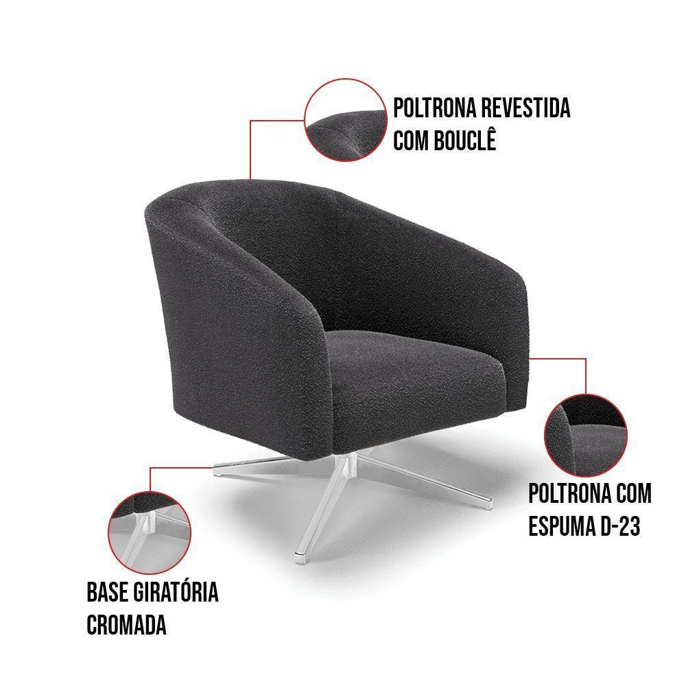 Cadeira Sala De Jantar Giratória Base Cromada Stella Bouclê D03 - D'rossi Cor Grafite - 5