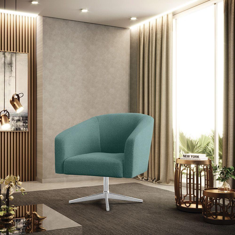 Cadeira Sala De Jantar Giratória Base Cromada Stella Bouclê D03 - D'rossi Cor Menta - 6