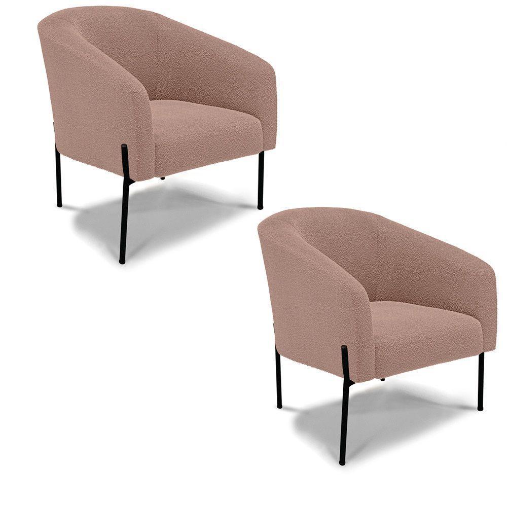 Cadeira Sala De Jantar Pé De Ferro Preto Kit 2 Stella Bouclê D03 - D'rossi Cor Rose - 1
