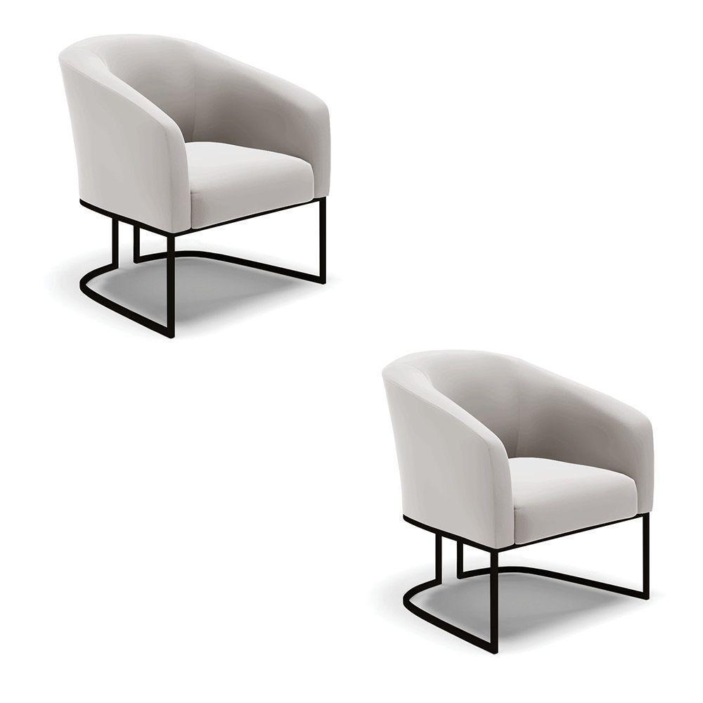 Cadeira Sala De Jantar Base Industrial Preto Kit 2 Stella Veludo D03 - D'rossi Cor Cinza - 1