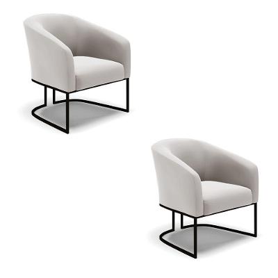 Cadeira Sala De Jantar Base Industrial Preto Kit 2 Stella Veludo D03 - D'rossi Cor Cinza