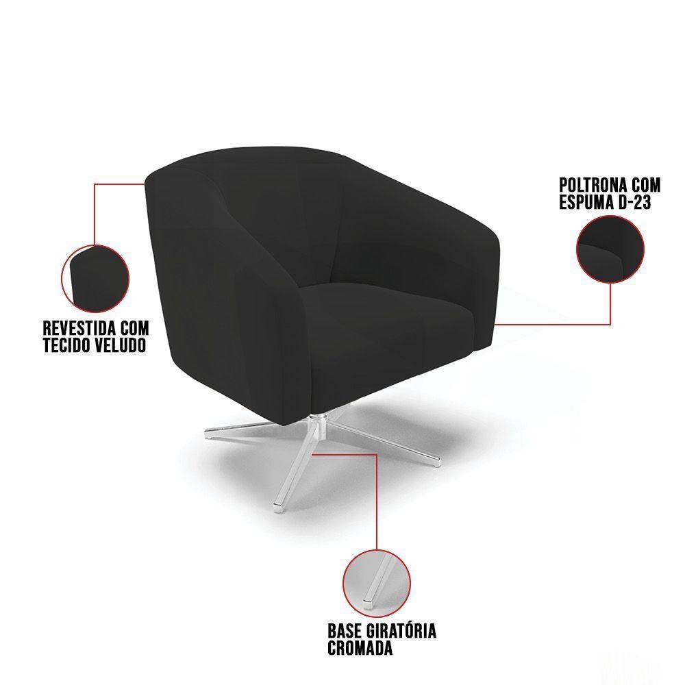 Cadeira Sala De Jantar Giratória Base Cromada Stella Veludo D03 - D'rossi Cor Preto - 5