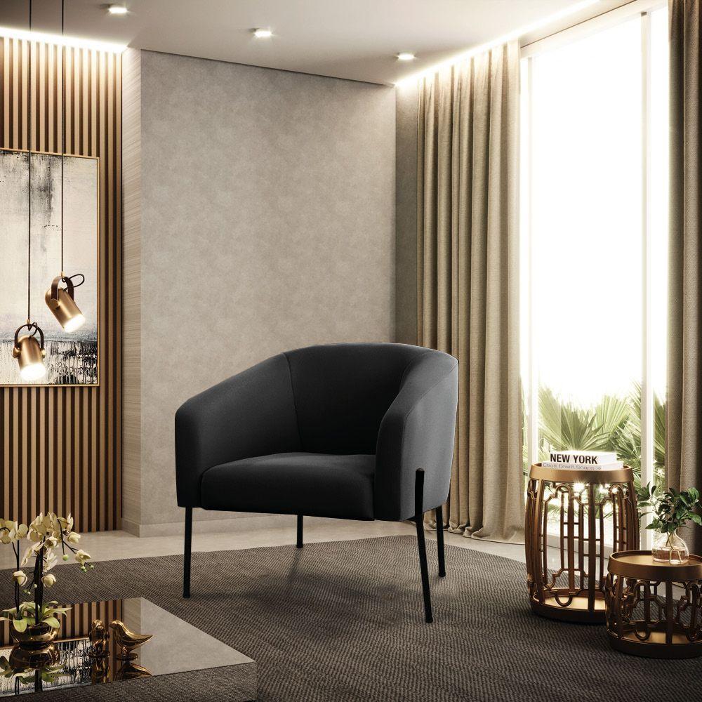 Cadeira Sala De Jantar Pé De Ferro Preto Stella Suede D03 - D'rossi Cor Preto - 6