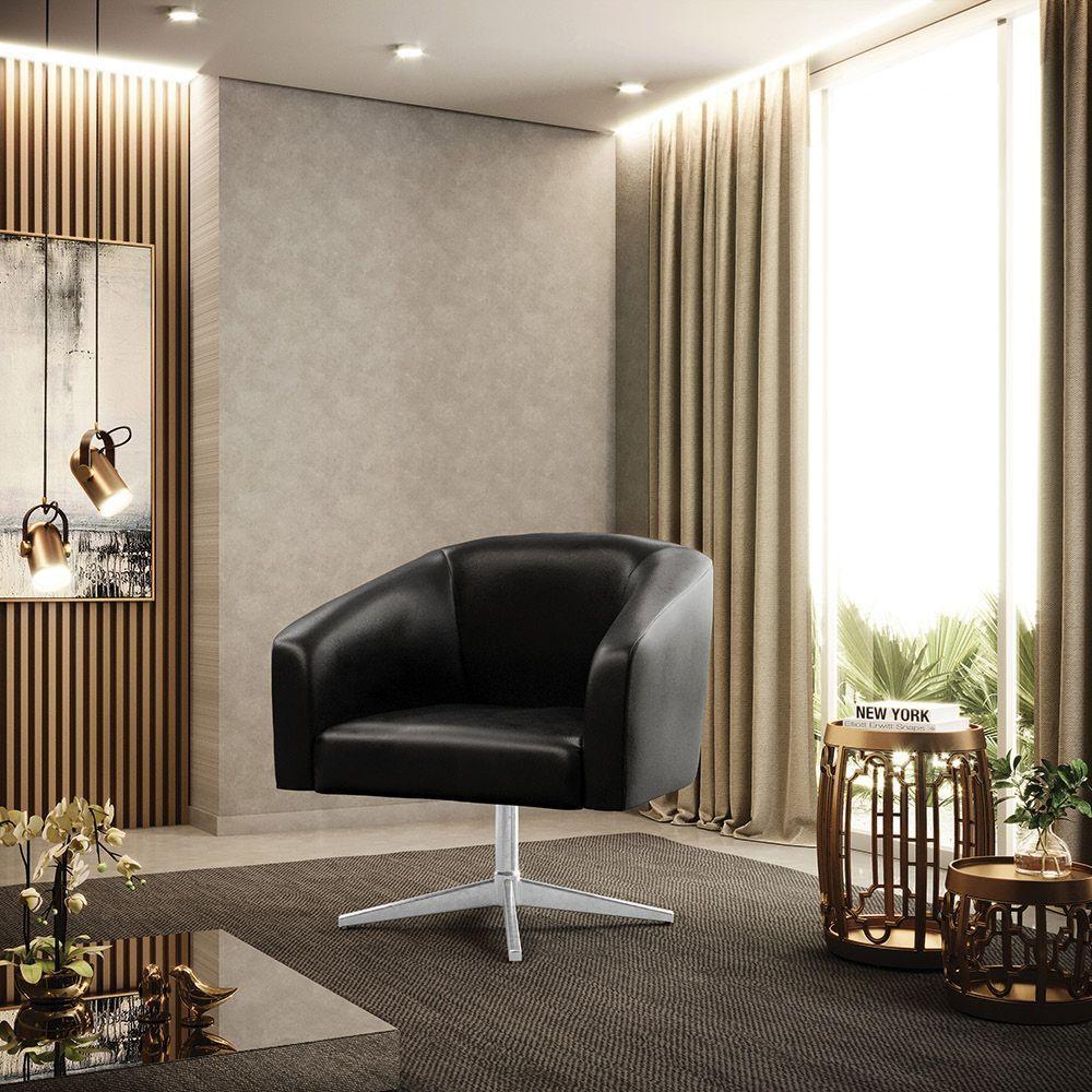 Cadeira Sala De Jantar Giratória Cromada Kit 2 Stella Sintético Pu D03 - D'rossi Cor Preto - 7