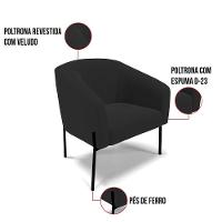 Cadeira Sala De Jantar Pé De Ferro Preto Kit 2 Stella Veludo D03 - D'rossi Cor Preto - 5