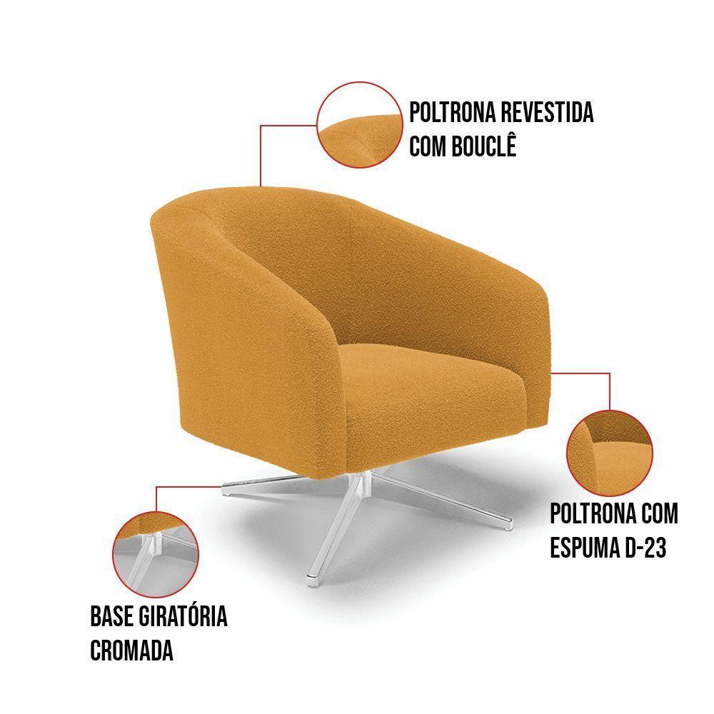 Cadeira Sala De Jantar Giratória Base Cromada Stella Bouclê D03 - D'rossi Cor Mostarda - 5