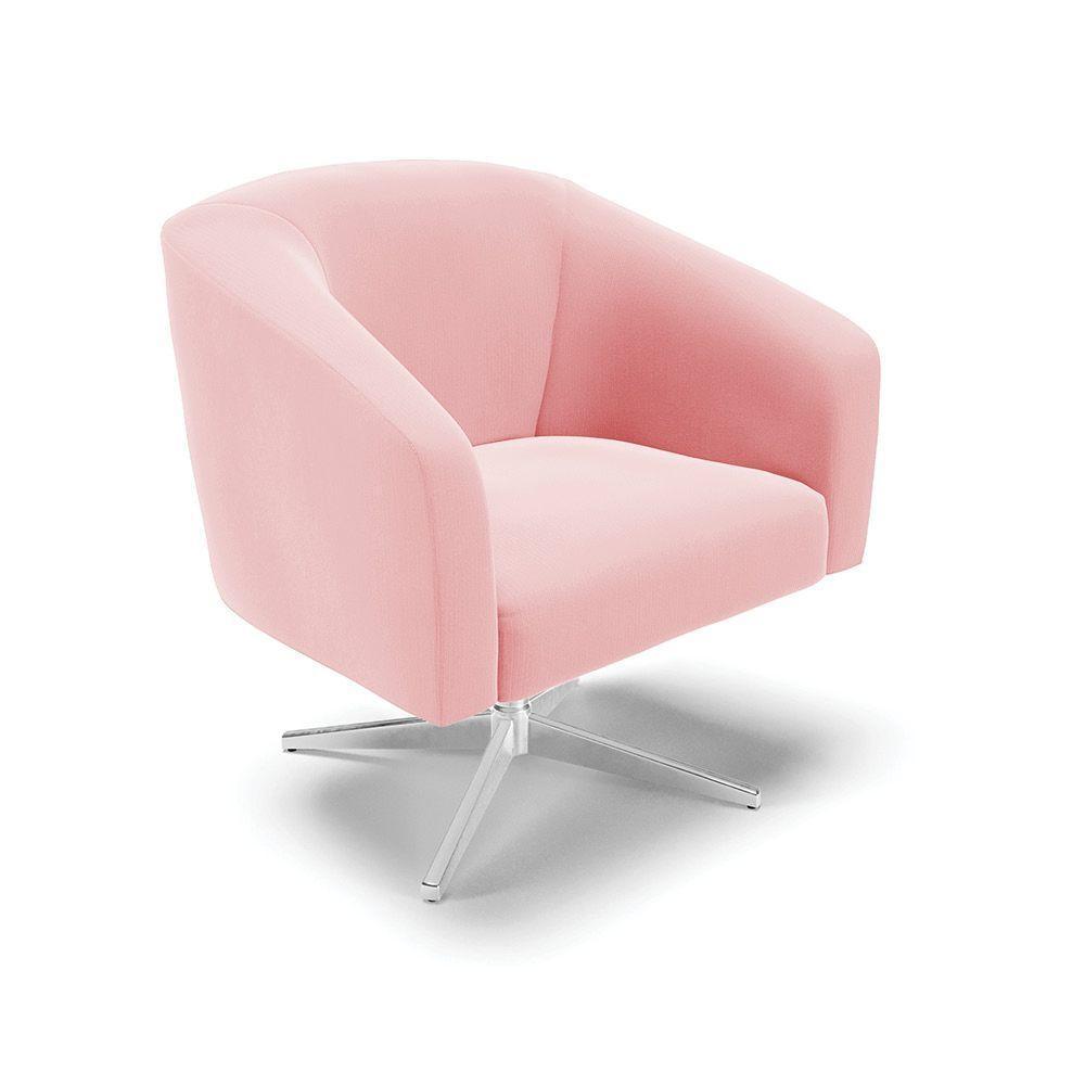 Cadeira Sala De Jantar Giratória Base Cromada Stella Suede D03 - D'rossi Cor Rosa Bebê - 1