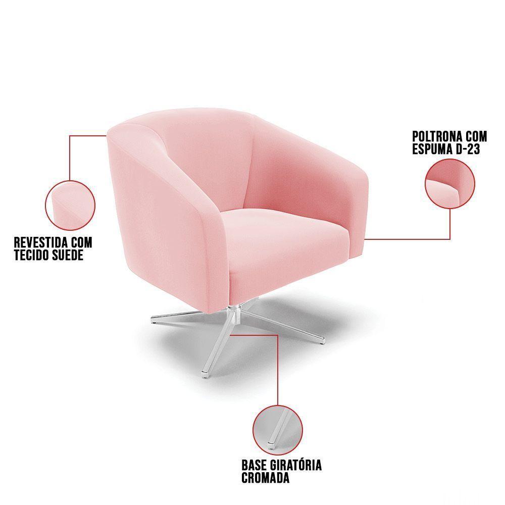 Cadeira Sala De Jantar Giratória Base Cromada Stella Suede D03 - D'rossi Cor Rosa Bebê - 5