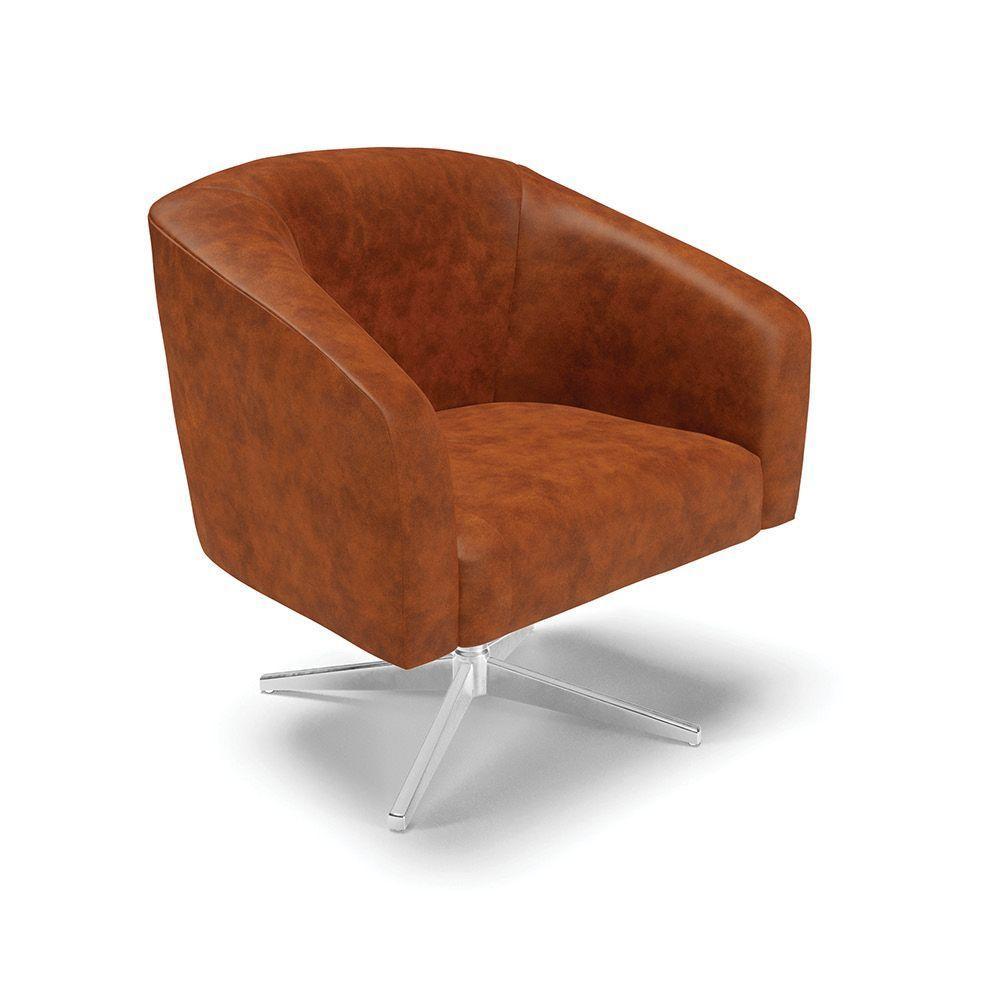 Cadeira Sala De Jantar Giratória Base Cromada Stella Sintético Pu D03 - D'rossi Cor Nozes - 1