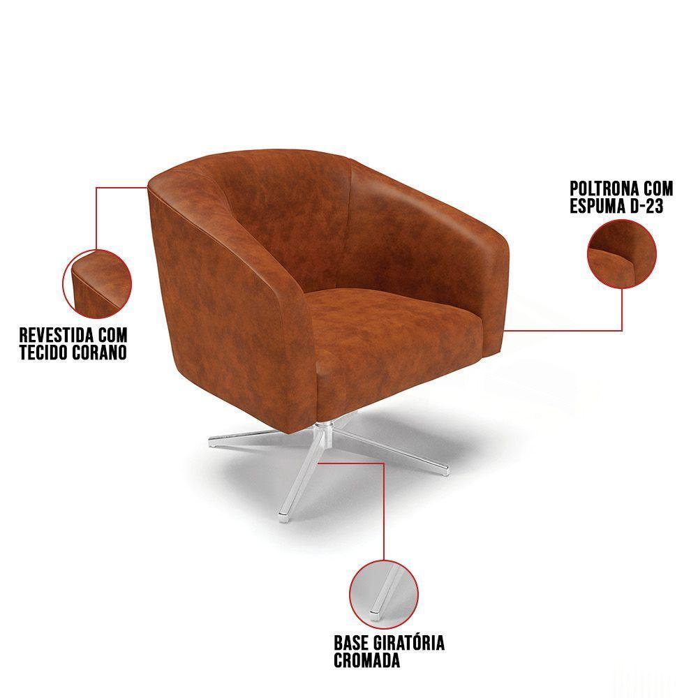 Cadeira Sala De Jantar Giratória Base Cromada Stella Sintético Pu D03 - D'rossi Cor Nozes - 5