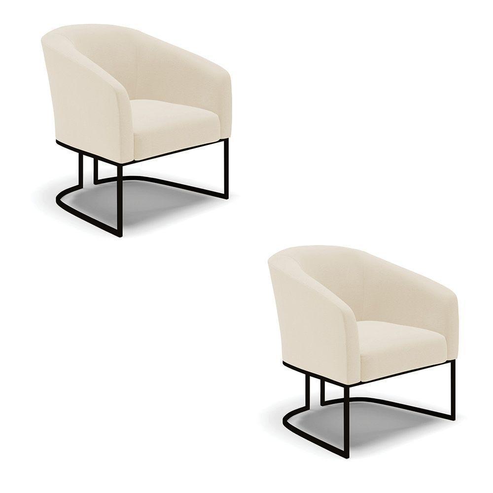 Cadeira Sala De Jantar Base Industrial Preto Kit 2 Stella Linho D03 - D'rossi Cor Bege - 1