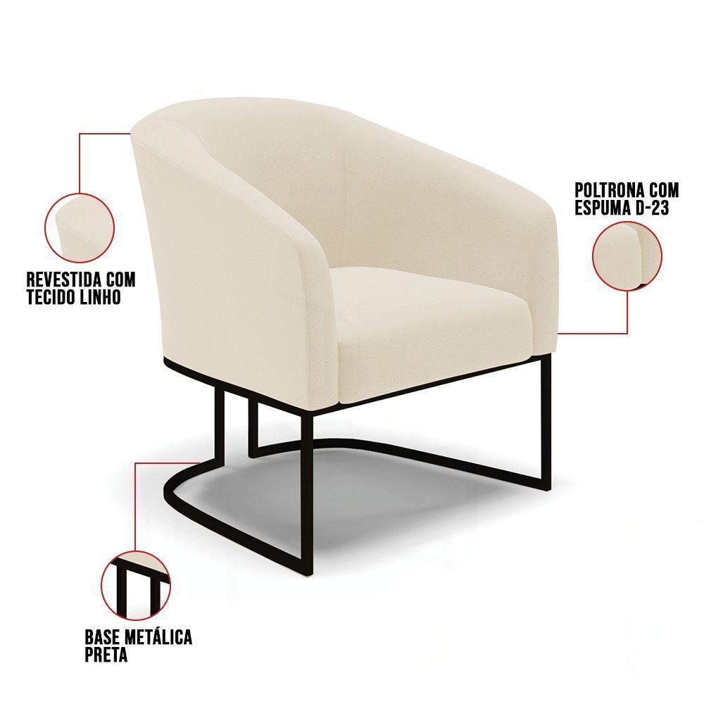 Cadeira Sala De Jantar Base Industrial Preto Kit 2 Stella Linho D03 - D'rossi Cor Bege - 6
