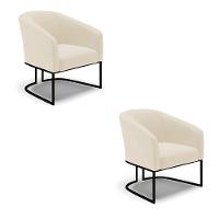 Cadeira Sala De Jantar Base Industrial Preto Kit 2 Stella Linho D03 - D'rossi Cor Bege - 1