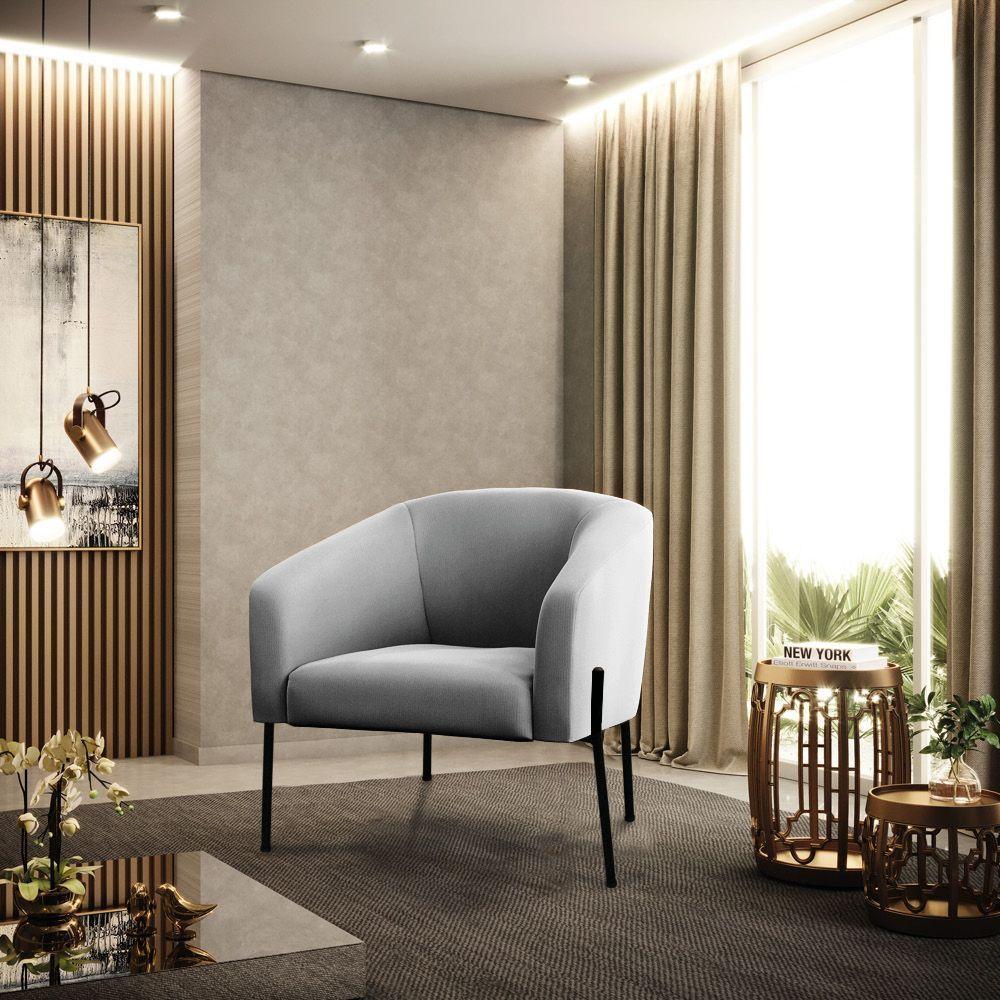 Cadeira Sala De Jantar Pé De Ferro Preto Stella Suede D03 - D'rossi Cor Cinza - 6