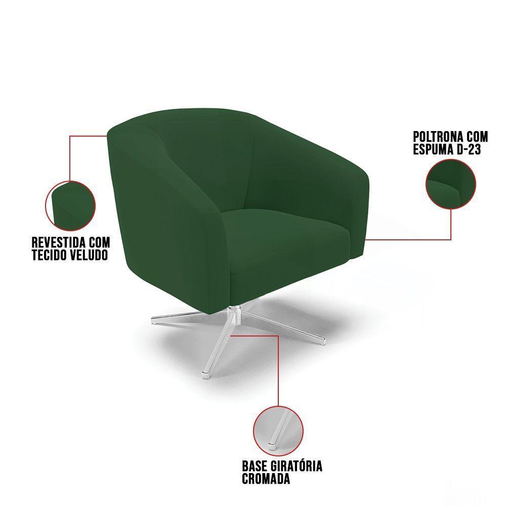 Cadeira Sala De Jantar Giratória Base Cromada Kit 2 Stella Veludo D03 - D'rossi Cor Verde - 6
