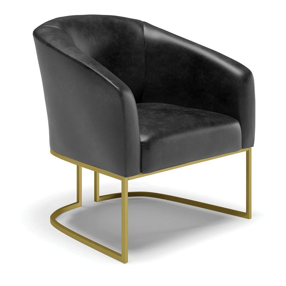 Cadeira Sala De Jantar Base Industrial Dourado Stella Sintético Pu D03 - D'rossi Cor Preto - 1
