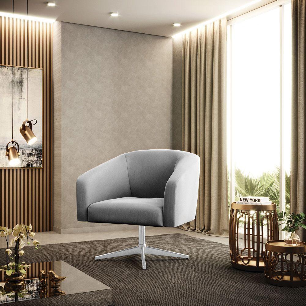 Cadeira Sala De Jantar Giratória Base Cromada Stella Suede D03 - D'rossi Cor Cinza - 6