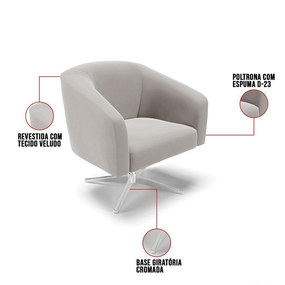 Cadeira Sala De Jantar Giratória Base Cromada Stella Veludo D03 - D'rossi Cor Cinza - 5