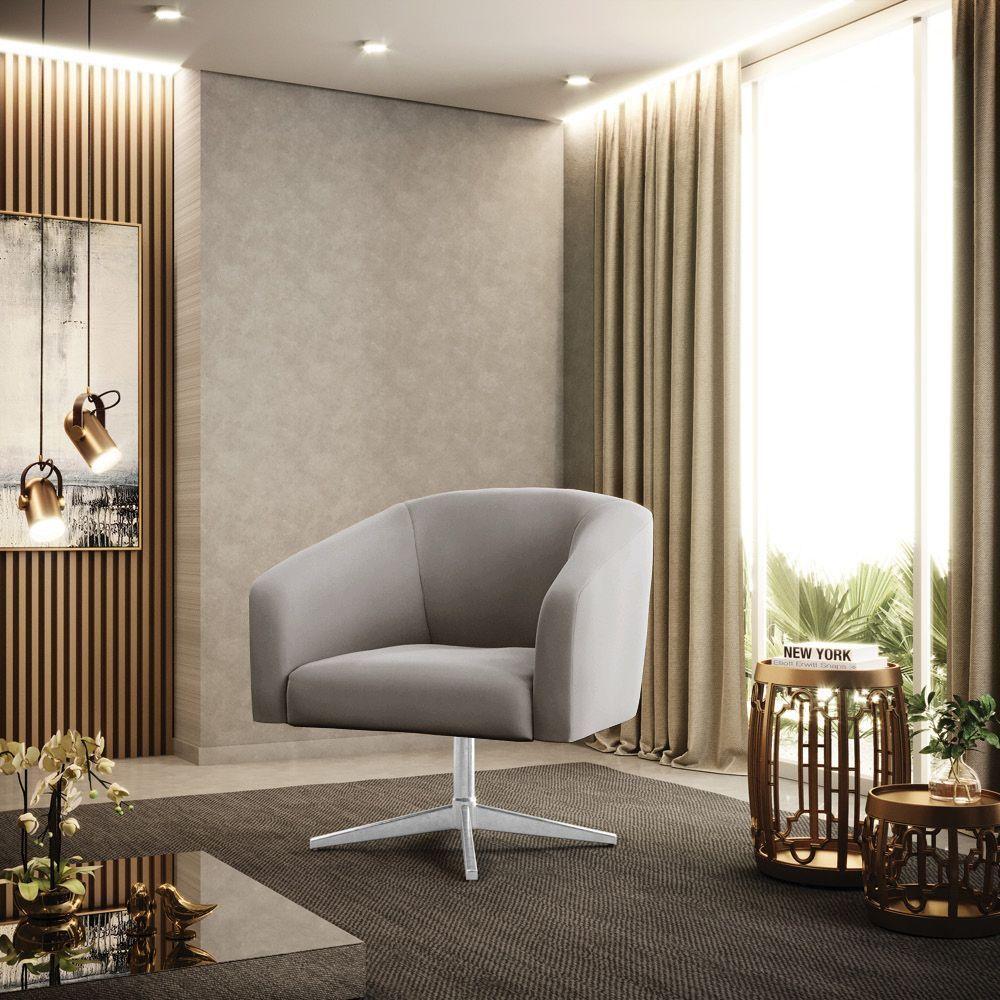 Cadeira Sala De Jantar Giratória Base Cromada Kit 2 Stella Veludo D03 - D'rossi Cor Cinza - 7