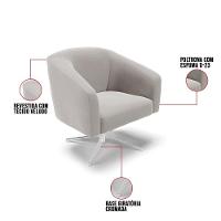 Cadeira Sala De Jantar Giratória Base Cromada Kit 2 Stella Veludo D03 - D'rossi Cor Cinza - 6