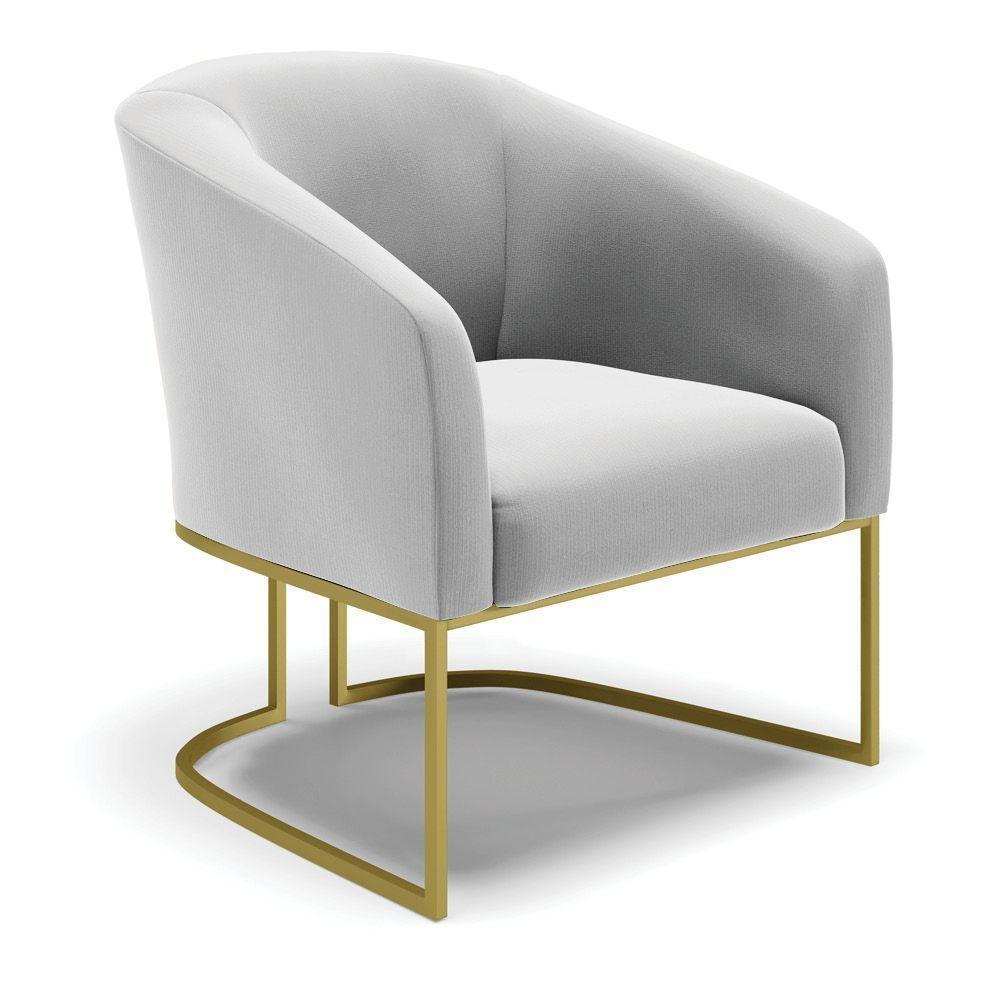 Cadeira Sala De Jantar Base Industrial Dourado Stella Suede D03 - D'rossi Cor Cinza - 1