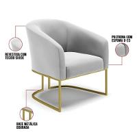 Cadeira Sala De Jantar Base Industrial Dourado Stella Suede D03 - D'rossi Cor Cinza - 5