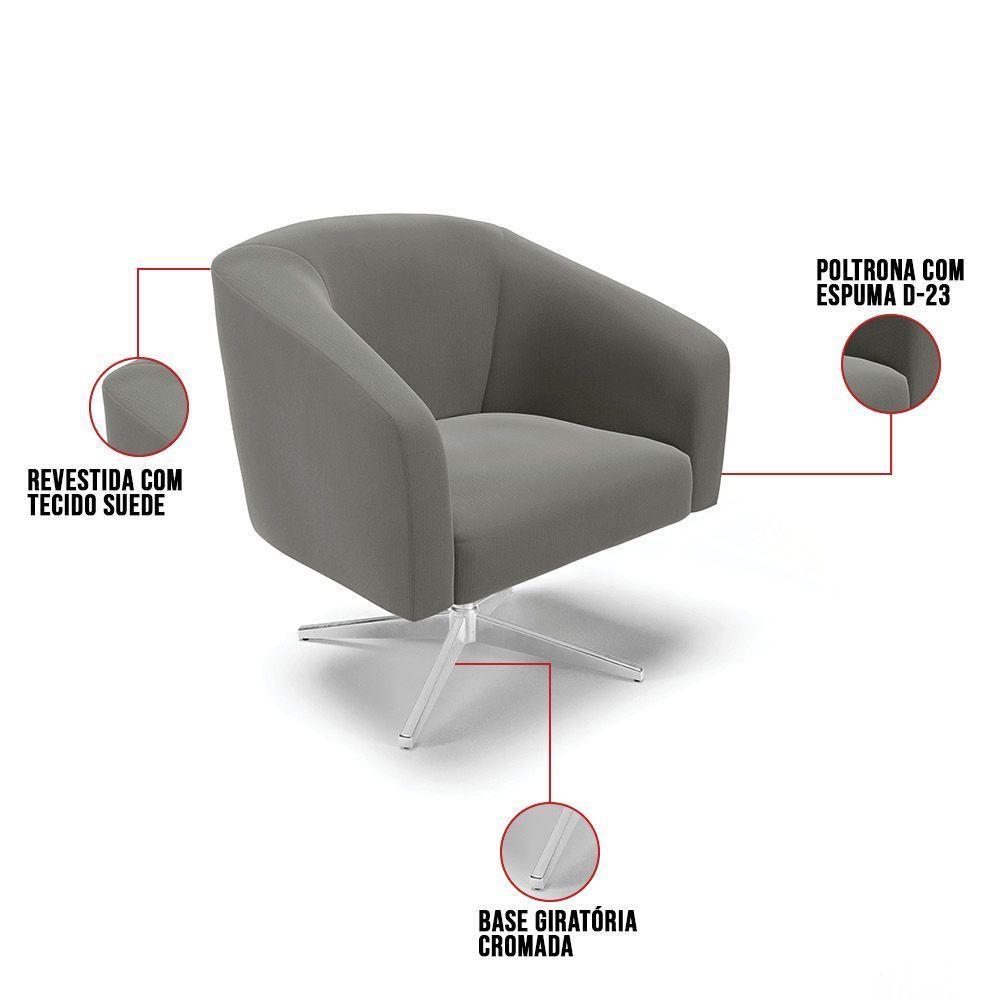 Cadeira Sala De Jantar Giratória Base Cromada Stella Suede D03 - D'rossi Cor Grafite - 5