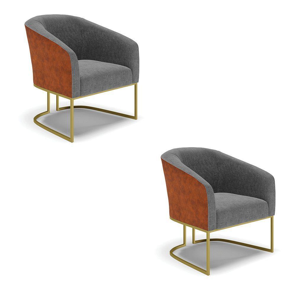 Cadeira Sala De Jantar Industrial Dourada Kit 2 Stella Noz/linho D03 - D'rossi Cor Grafite - 1