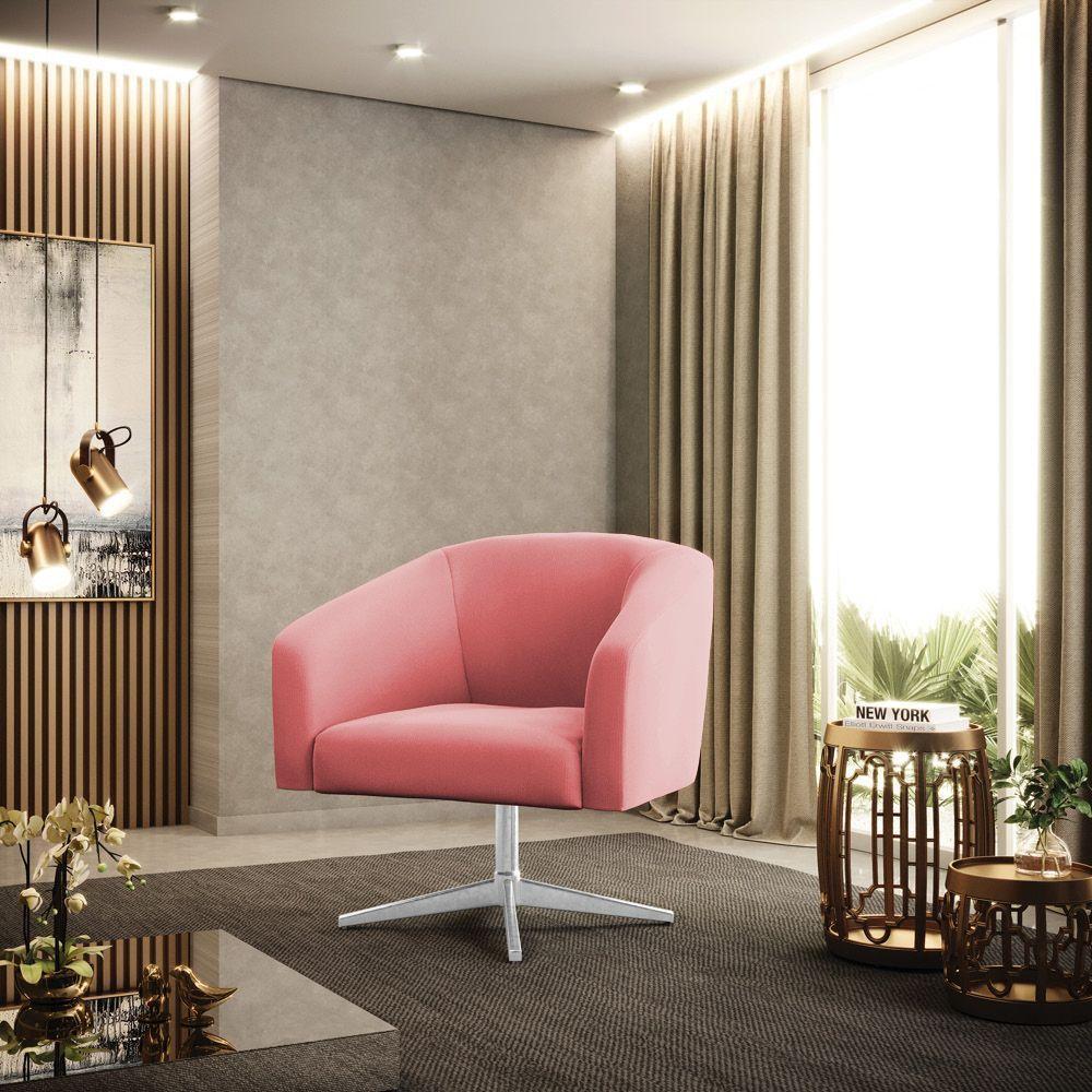 Cadeira Sala De Jantar Giratória Base Cromada Kit 2 Stella Suede D03 - D'rossi Cor Rose - 7