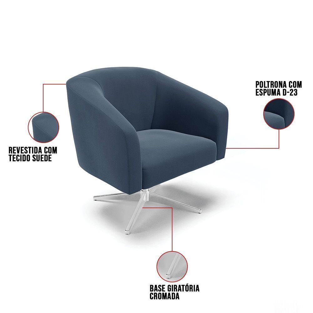 Cadeira Sala De Jantar Giratória Base Cromada Stella Suede D03 - D'rossi Cor Azul Marinho - 5