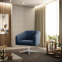 Cadeira Sala De Jantar Giratória Base Cromada Stella Suede D03 - D'rossi Cor Azul Marinho - 6