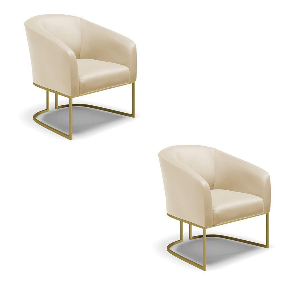 Cadeira Sala De Jantar Industrial Dourado Kit 2 Stella Sintético D03 - D'rossi Cor Bege - 1