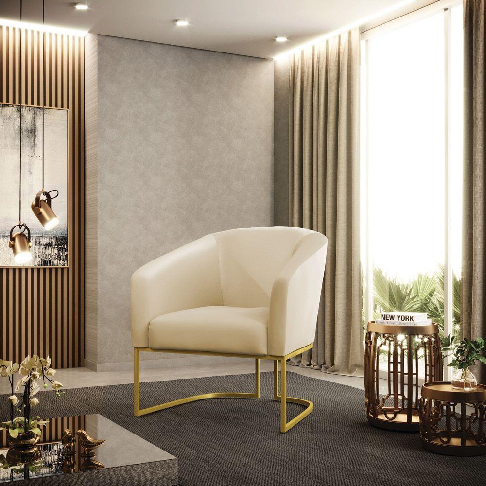 Cadeira Sala De Jantar Industrial Dourado Kit 2 Stella Sintético D03 - D'rossi Cor Bege - 7