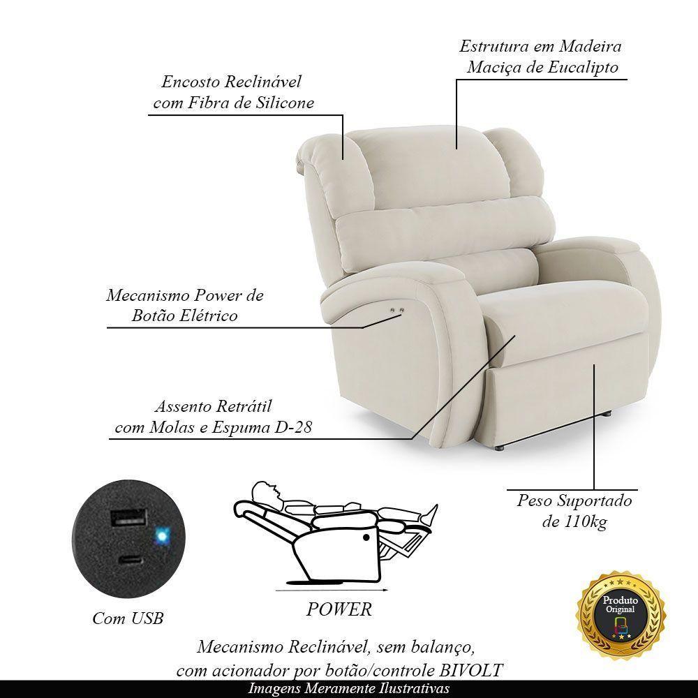 Poltrona Do Papai Reclinável Napoli Power Touch Veludo Fh1 Bege - 6