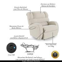 Poltrona Do Papai Reclinável Napoli Power Touch Veludo Fh1 Bege - 6