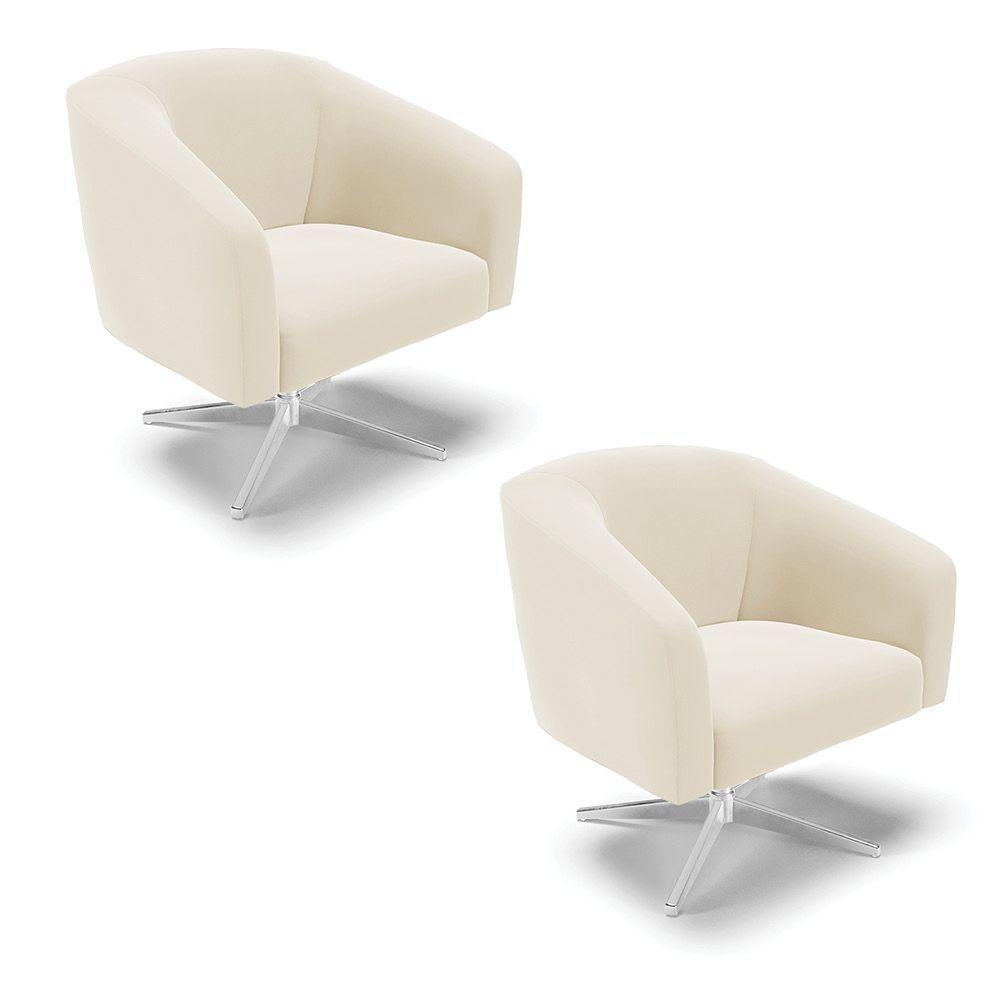 Cadeira Sala De Jantar Giratória Base Cromada Kit 2 Stella Veludo D03 - D'rossi Cor Bege - 1