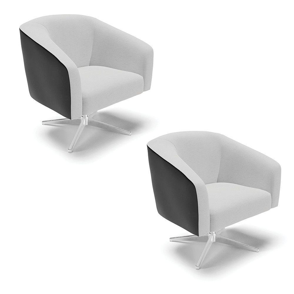 Cadeira Sala De Jantar Giratória Cromada Kit 2 Stella Pto/linho D03 - D'rossi Cor Cinza - 1