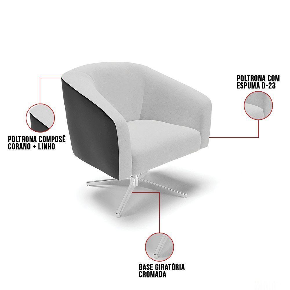 Cadeira Sala De Jantar Giratória Cromada Kit 2 Stella Pto/linho D03 - D'rossi Cor Cinza - 6