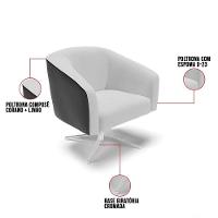 Cadeira Sala De Jantar Giratória Cromada Kit 2 Stella Pto/linho D03 - D'rossi Cor Cinza - 6