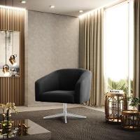 Cadeira Sala De Jantar Giratória Base Cromada Stella Suede D03 - D'rossi Cor Preto - 6