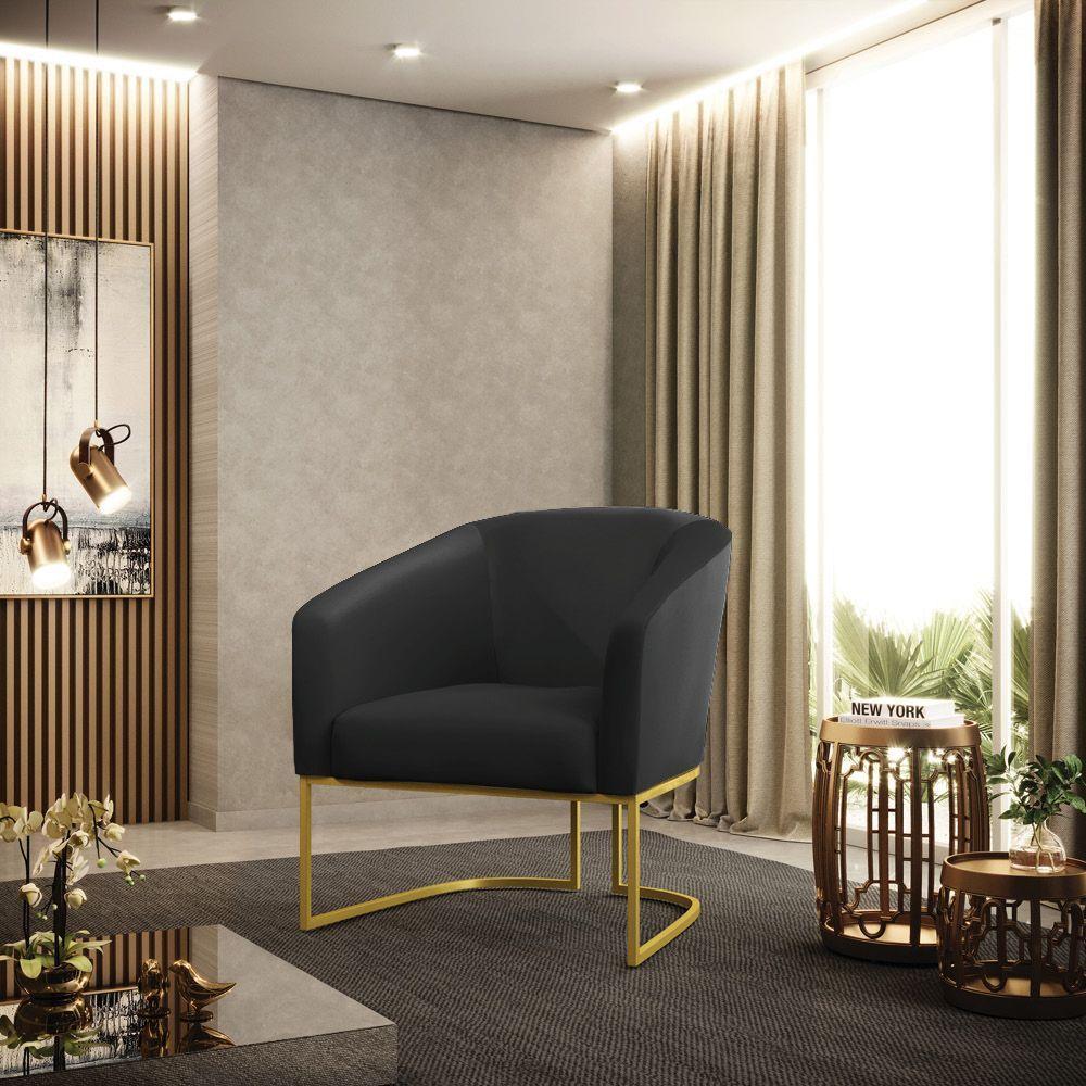 Cadeira Sala De Jantar Industrial Dourado Kit 2 Stella Sintético D03 - D'rossi Cor Preto - 7