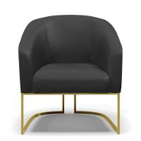 Cadeira Sala De Jantar Industrial Dourado Kit 2 Stella Sintético D03 - D'rossi Cor Preto