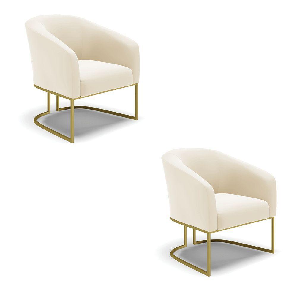 Cadeira Sala De Jantar Base Industrial Dourado Kit 2 Stella Veludo D03 - D'rossi Cor Bege - 1