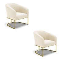 Cadeira Sala De Jantar Base Industrial Dourado Kit 2 Stella Veludo D03 - D'rossi Cor Bege - 1