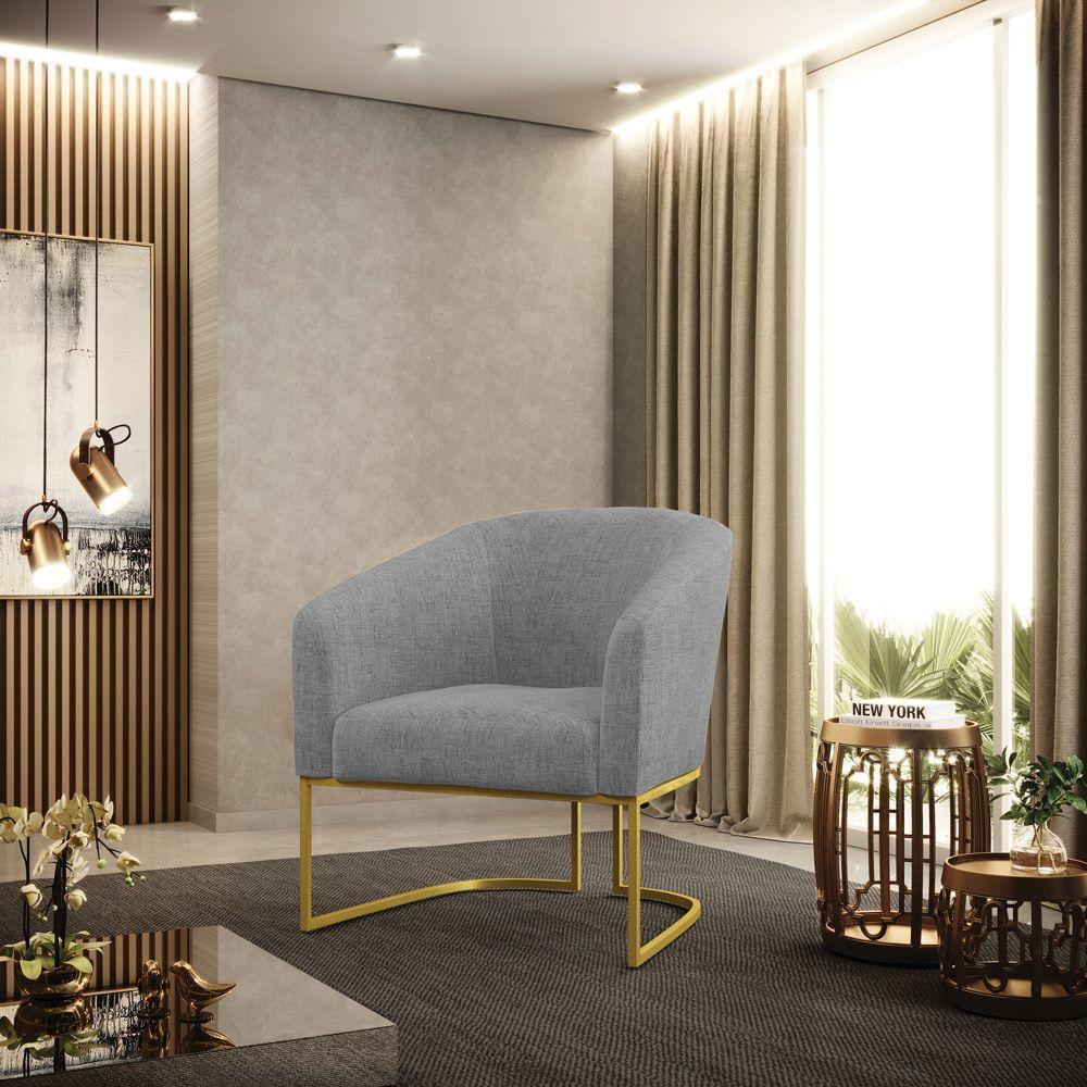 Cadeira Sala De Jantar Base Industrial Dourado Stella Linho D03 - D'rossi Cor Grafite - 6