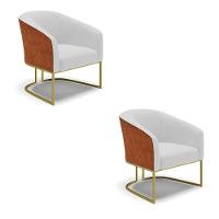 Cadeira Sala De Jantar Industrial Dourada Kit 2 Stella Noz/linho D03 - D'rossi Cor Cinza - 1