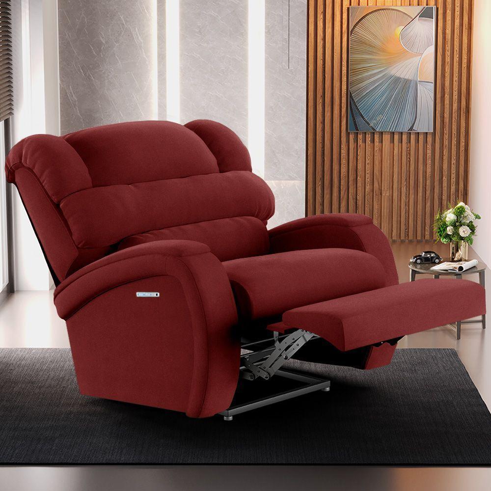 Poltrona Do Papai Reclinável Napoli Elétrica Botão Led Massagem Veludo Fh1 Vermelho - 6