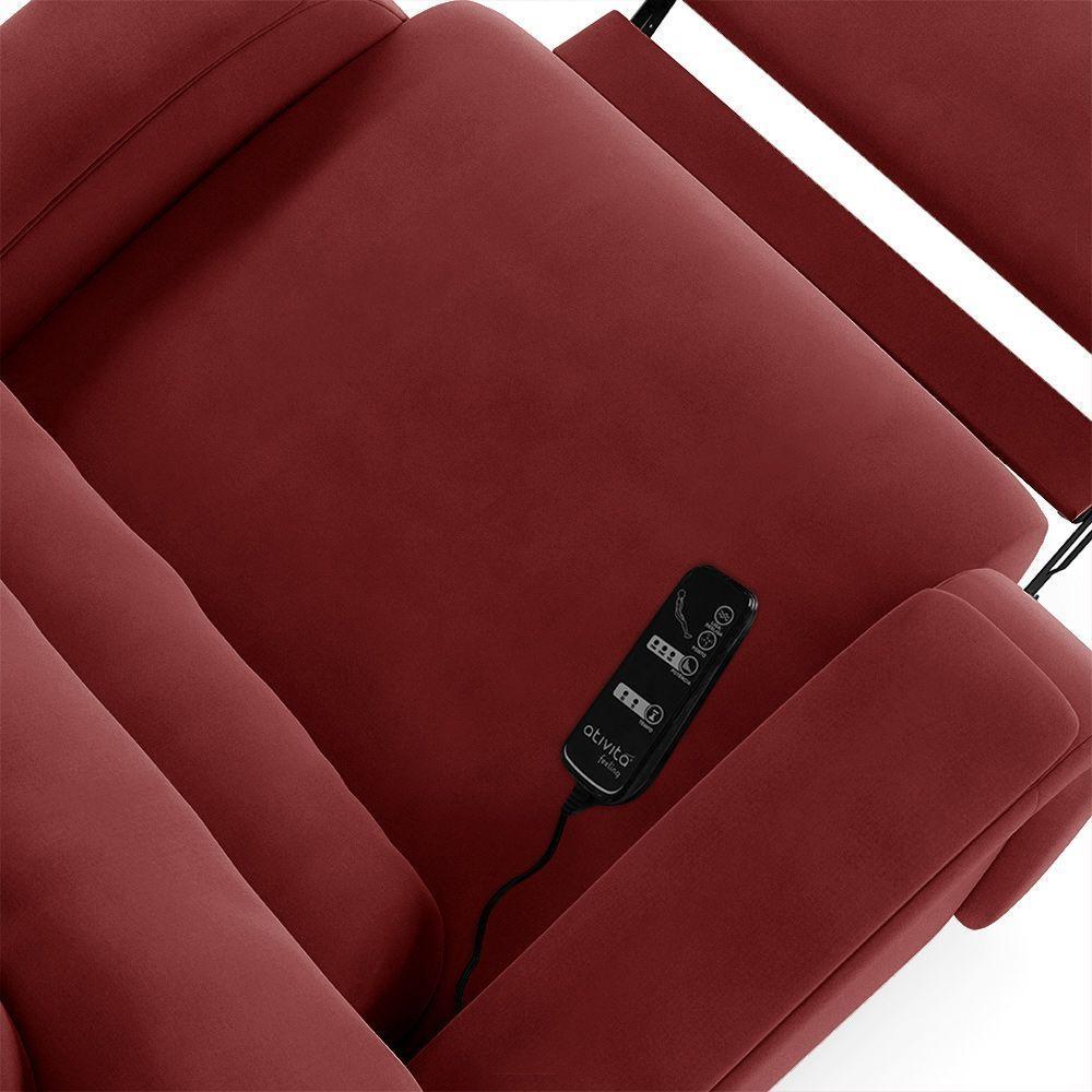Poltrona Do Papai Reclinável Napoli Elétrica Botão Led Massagem Veludo Fh1 Vermelho - 7