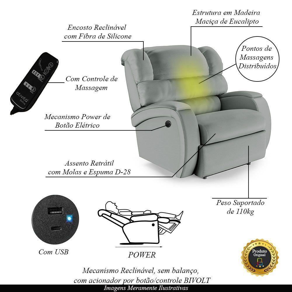 Poltrona Do Papai Reclinável Napoli Power Elétrica Massagem Pu Cinza Fh1 - 7